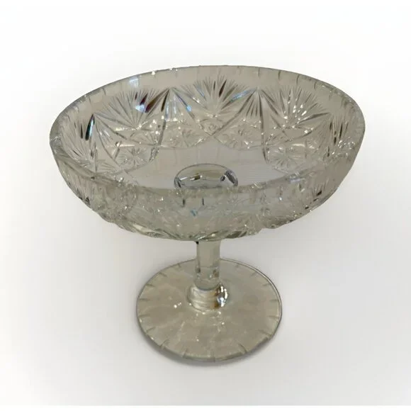 American Brilliant Cut Lead Crystal Compote EAP Pedestal Dish Footed Candy Bowl